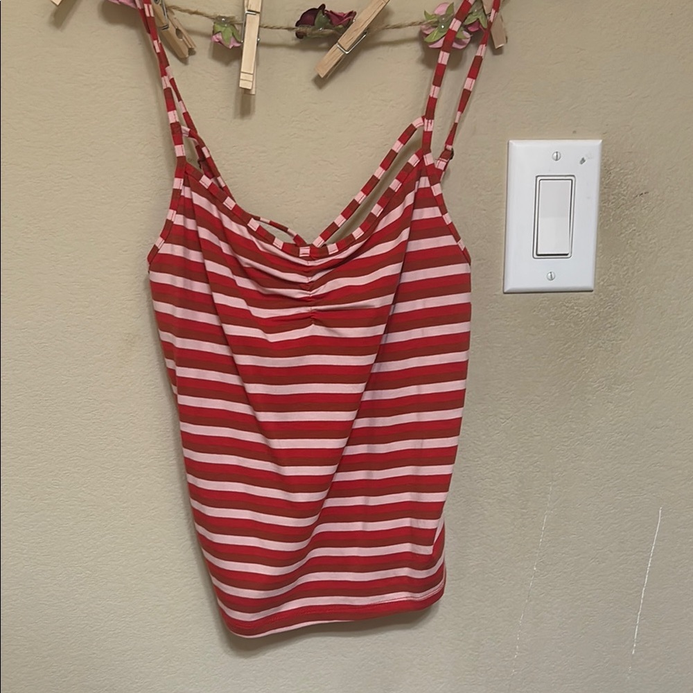 Forever 21 Red and White Ruched Camisole Tank Top